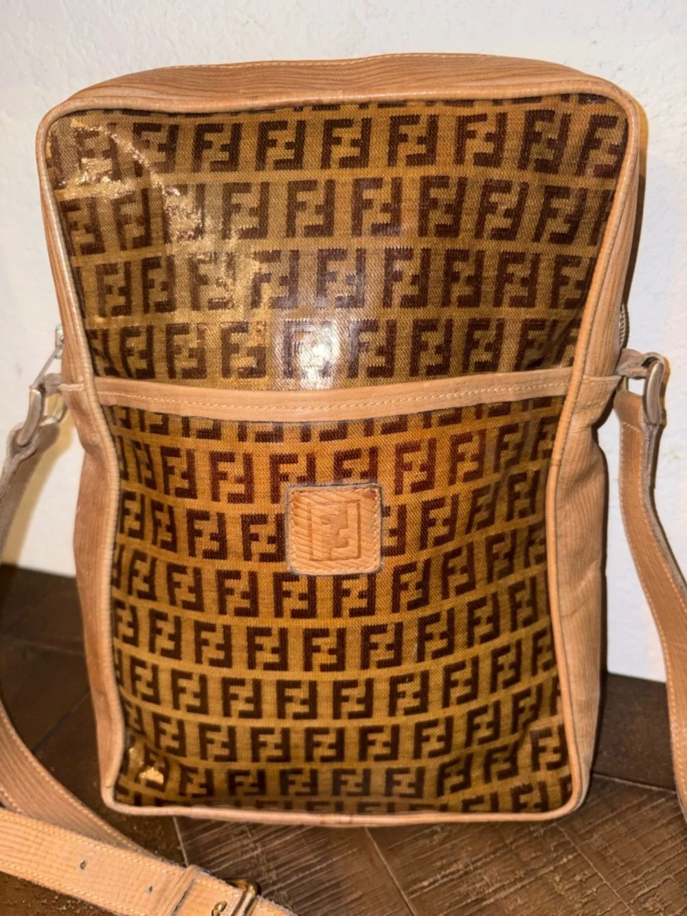 Vintage Fendi Zucca FF Monogram Crossbody Bag Brown Italy